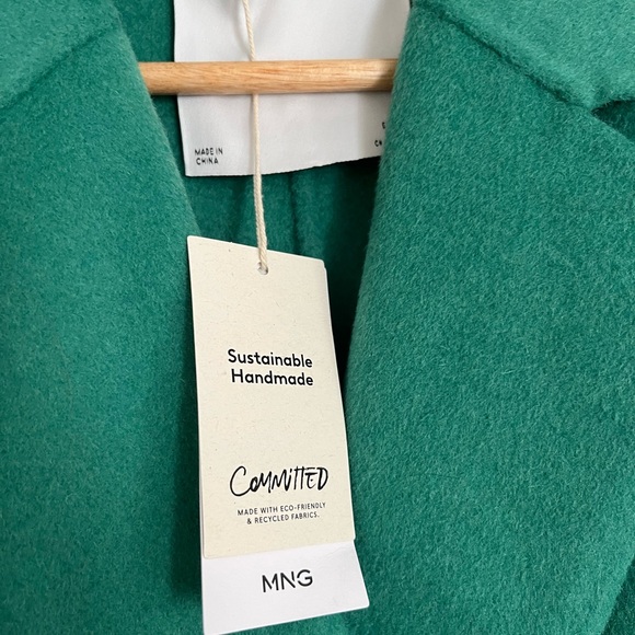 Green Wool Handmade Oversized Double-Breasted Coat Trench - Picture 3 of 4